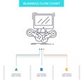 Game, gaming, internet, multiplayer, online Business Flow Chart Design with 3 Steps. Line Icon For Presentation Background