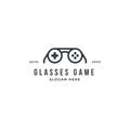 Game geek logo design template with glasses and game pad button. premium vector idea Royalty Free Stock Photo