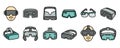 Game goggles icons set, outline style