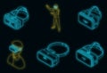Game goggles icons set vector neon