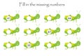 Game with grasshoppers for children, fill in the missing numbers, middle level, education game for kids, school worksheet activity