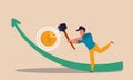 Game high with coin and strength hammer. Market meter and striker test strong vector illustration concept. Man win on carnival and Royalty Free Stock Photo