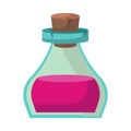 Game icon of bottle with poison or elixir. Cartoon container for health or energy. Magical liquid in glass bottle with cork. Royalty Free Stock Photo