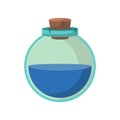 Game icon of bottle with poison or elixir. Cartoon container for health or energy. Magical liquid in glass bottle with cork. Royalty Free Stock Photo