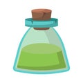 Game icon of bottle with poison or elixir. Cartoon container for health or energy. Magical liquid in glass bottle with cork. Royalty Free Stock Photo