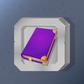 Game icon of magic book in cartoon style. Bright design for app user interface. Book of magic, achievement, skill, spell