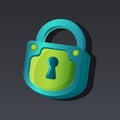 Game icon of padlock in cartoon style. Bright design for app user interface. Lock for surprise, hidden or locked object