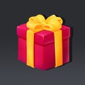 Game icon of present box with bow in cartoon style. Bright design for app user interface. Gift for surprise or hidden