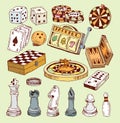 Game icons casino set, doodle illustration Royalty Free Stock Photo