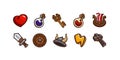 Game icons with viking helmet, sword, potion, ship