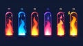 Game interface design isolated set in modern. Cartoon level loading speed UI indicator. Life or XP status in percent to