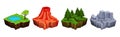 Game Islands with Volcano, Forest, Rock and Pond Vector Set