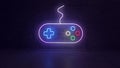Game Joystick Neon Light In Dark Concrete Room Concept 3d Rendering