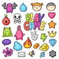 Game kawaii collection. Cute gaming design elements, objects and symbols