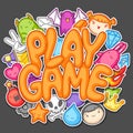 Game kawaii design. Cute gaming elements, objects and symbols