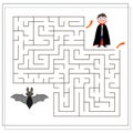 Game for kids go through the maze, Dracula and the bat, Halloween. vector isolated on white background Royalty Free Stock Photo