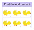 Game for kids. Task for development of attention and logic. Cartoon duck