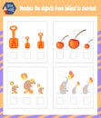 Game for kids to determine the size of the subject. Cartoon style. Vector illustration. Royalty Free Stock Photo