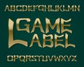 Game Label typeface. Golden font. Isolated english alphabet