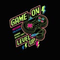 Game On level up neon console typography lettering vector graphic poster Royalty Free Stock Photo