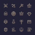 Game line icons set, RPG ui, fantasy, knight