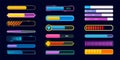 Game loading bars. Loader mobile application interface, upload progress bar video download neon indicator level gauge cartoon app Royalty Free Stock Photo