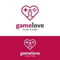 Game Love Heart with Game Controller Stick Logo Design Template