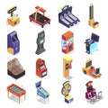 Game machine isometric icon set, electronic entertainment