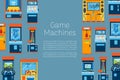 Game machine vector illustration. Arcade gambling games, hunting, fishing, boxing and dancing where gamesome gambler or Royalty Free Stock Photo