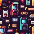 game machines pattern. 8 bit retro style game machines, cartoon vintage arcade game controllers, slot machines. vector Royalty Free Stock Photo