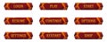 Game menu button collection. Login, resume, settings, play, continue, restart, start, options, shop