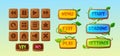 Game Menu Interface, Wooden Board With Buttons Restart, Loading, Play, Settings And Exit. Cartoon Vector Ui Or Gui