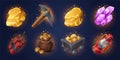 Game mining props icons, assets, mine items set