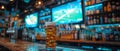 Concept Sports Bar, Game Night, Drinks, Music, Fun Game Night Buzz at the Sports Bar Royalty Free Stock Photo