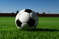 Game and Olympic flair, realistic soccer ball on green grass