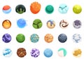 Game orbs icons set cartoon vector. Magical neon