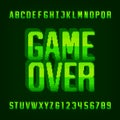 Game Over alphabet font. Pixel letters, numbers and symbols.