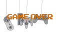 GAME OVER on Different Joysticks Background Hanging on their Wire