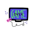 Game over. Doodle hand drawn tv, joystick and lettering, bright modern cartoon video game concept, gamepad for console or pc, t- Royalty Free Stock Photo