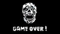 Game over logo with skull and bones. Loop animation in 8 bit effect.