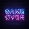 Game Over Neon Text Vector. Game Over neon sign, Gaming design template, modern trend design, night neon signboard