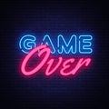 Game Over Neon Text Vector. Game Over neon sign, Gaming design template, modern trend design, night neon signboard