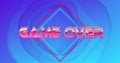 Game over pink text over neon banner against abstract textured blue gradient background