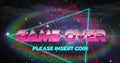 Game Over Please Insert Coin text on triangles against space in background Royalty Free Stock Photo