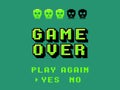 Game over screen. Pixel 8 bit final screensaver, primitive graphics style skulls, retro video games, comic square