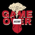 Game over. Vector hand drawn placard with creative illustration with explosion isolated.