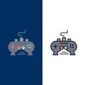 Game, Pad, Video, Xbox, PlayStation  Icons. Flat and Line Filled Icon Set Vector Blue Background Royalty Free Stock Photo