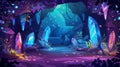 The game platform is a cartoon underground cave with a fantasy world landscape. 2D UI design for PC or mobile. The game