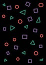 Game playstation seamless pattern with multi-color geometric shapes contours on dark background. Fashion of the 80s-90s. Retro vin