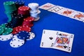 Game of poker texas hold em royal flush chips and fiches Royalty Free Stock Photo